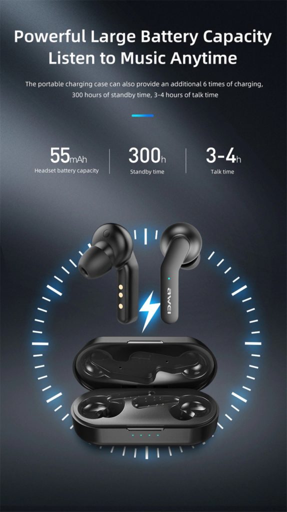 Awei T10C TWS earphones battery