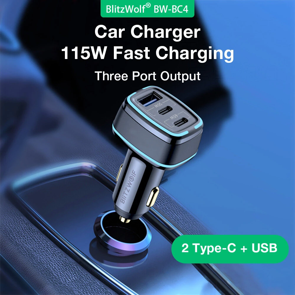 BlitzWolf BW-BC4 115W 3-Port USB PD Car Charger