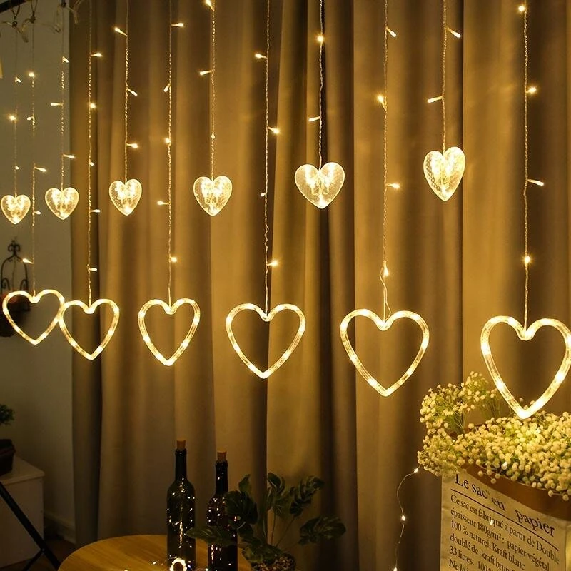 LED Light String Love Curtain Light Confession Proposal Valentine's Day Wedding Party Decoration Lantern Warm White IP44 Waterproof