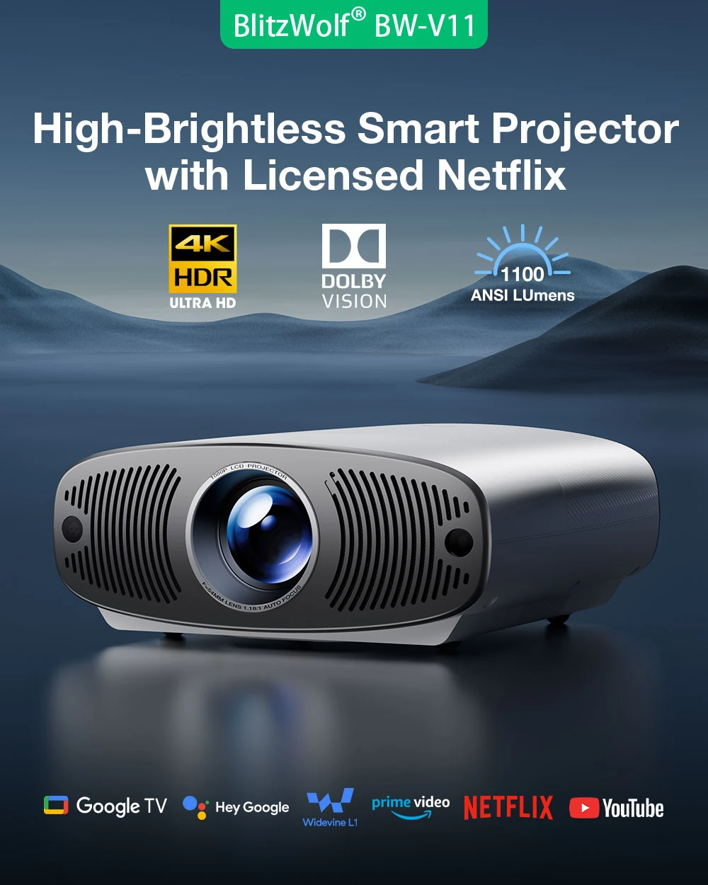 Blitzwolf BW-V11 Dolby Vision Projector with Google TV