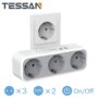 TESSAN TS-322-DE 2500W 5-in-1 EU Wall Socket Adapter with Switch/3 AC Outlets/2 USB Ports Multiple Sockets Compatible for Phone/Laptop/Camera